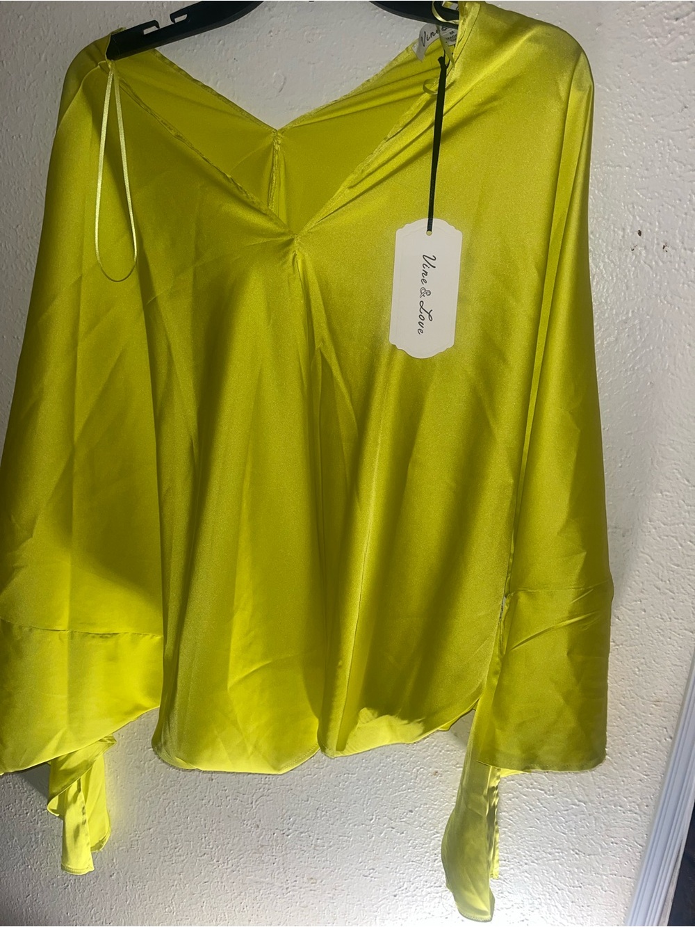 Vine & Love Bright Yellow Satin V-Neck Blouse